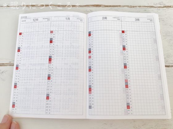 ほぼ日手帳2020年版オリジナルの4ヶ月が見開きで見れる年間インデックス